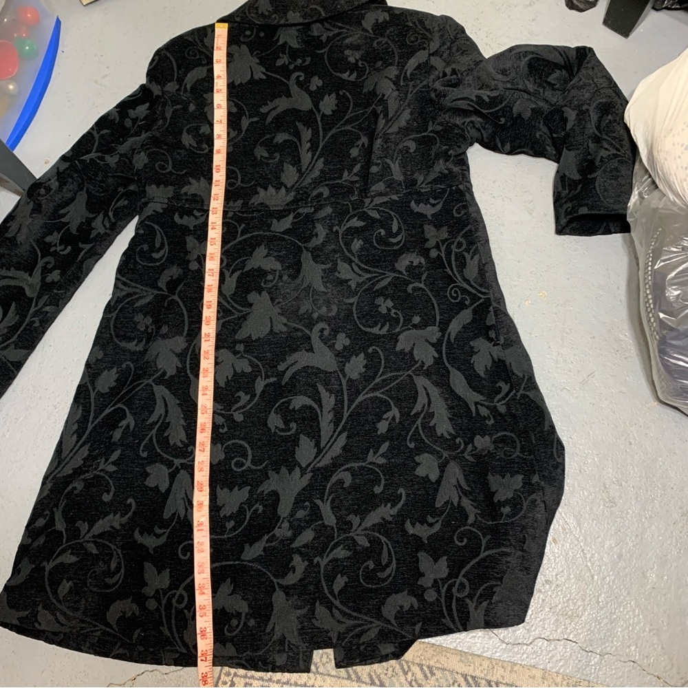 Vintage Black Velvet Jacket Baroque Floral 13/14 Button Front Mid Length Trench - Picture 12 of 15